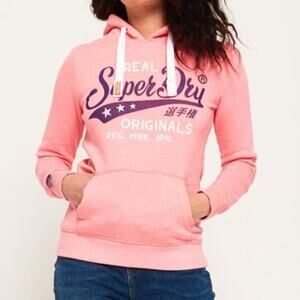 Superdry Real Originals Hoodie - Vintage Logo Pink Hooded Sweatshirt - Size S